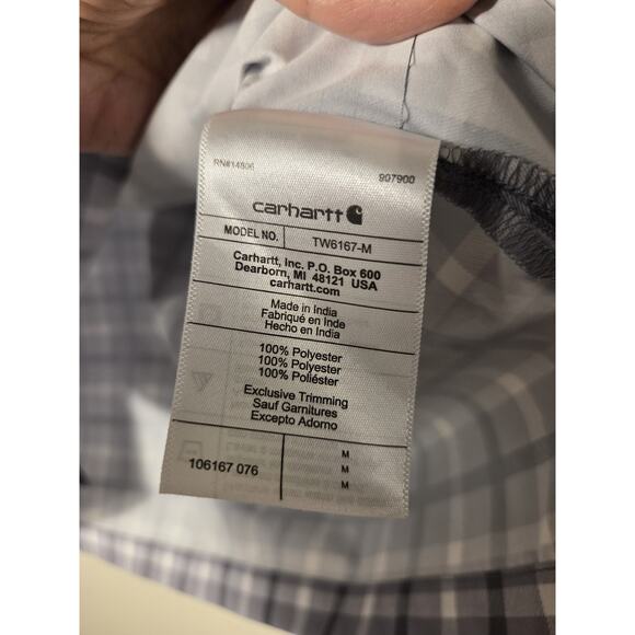 Carhartt Force Sun Defender Mens M Relaxed Fit SS Gray Plaid Shirt Sun Protect - Picture 7 of 9